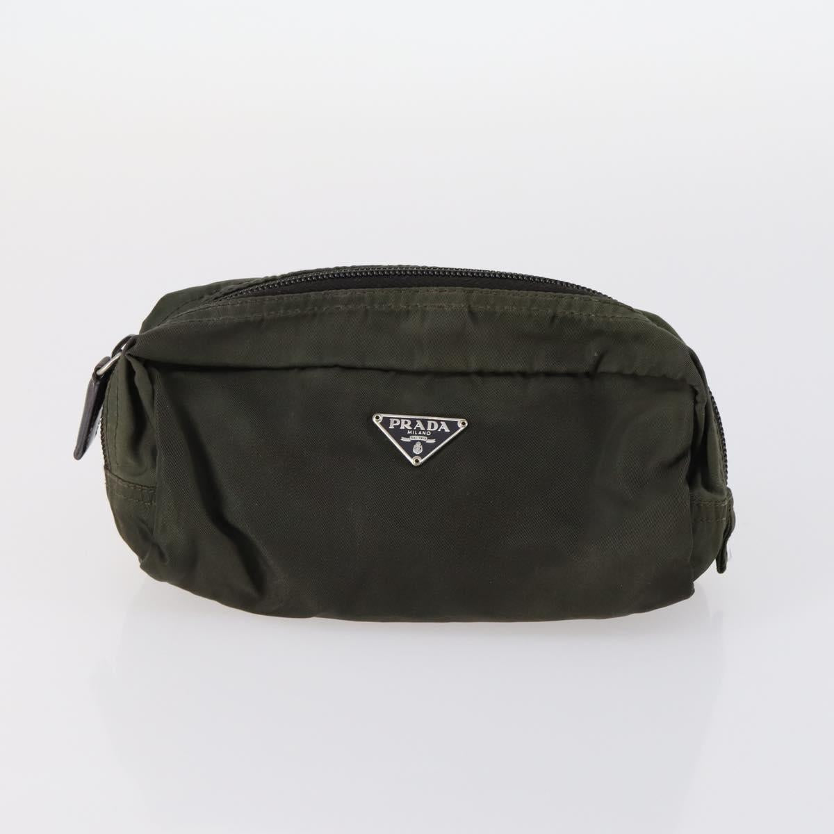 PRADA Pouch Nylon 4 Set Black Khaki purple Auth bs29189
