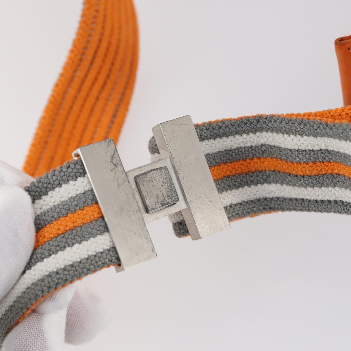 HERMES Suspenders Belt Canvas Leather 2Set Orange Auth bs29192