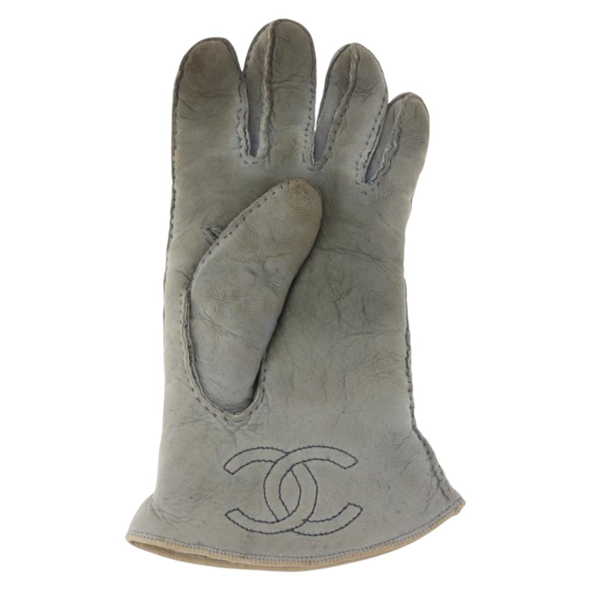 CHANEL Gloves Mouton Blue CC Auth bs29196