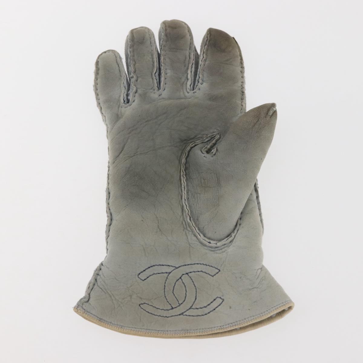 CHANEL Gloves Mouton Blue CC Auth bs29196