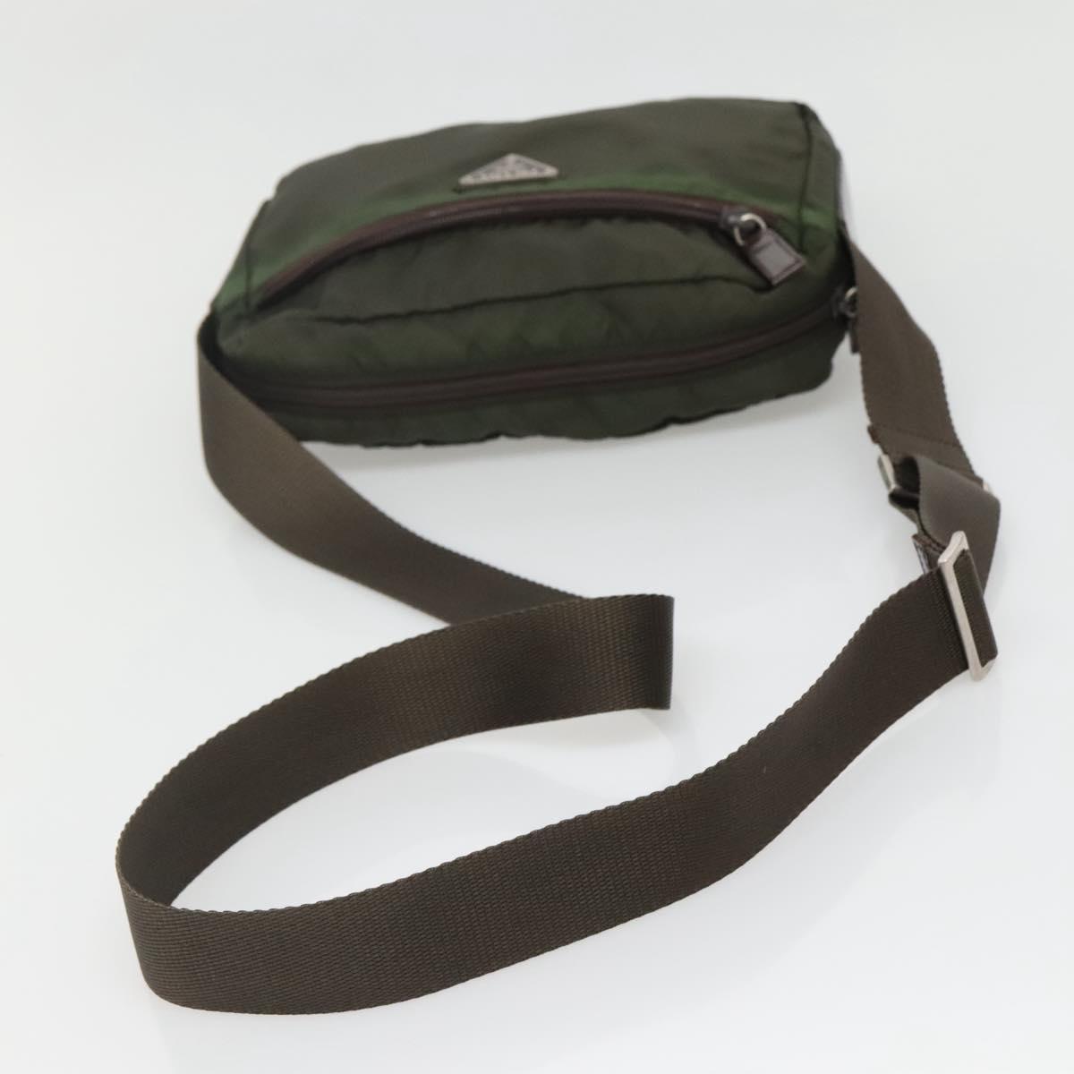 PRADA Shoulder Bag Nylon Khaki Silver Auth bs29203
