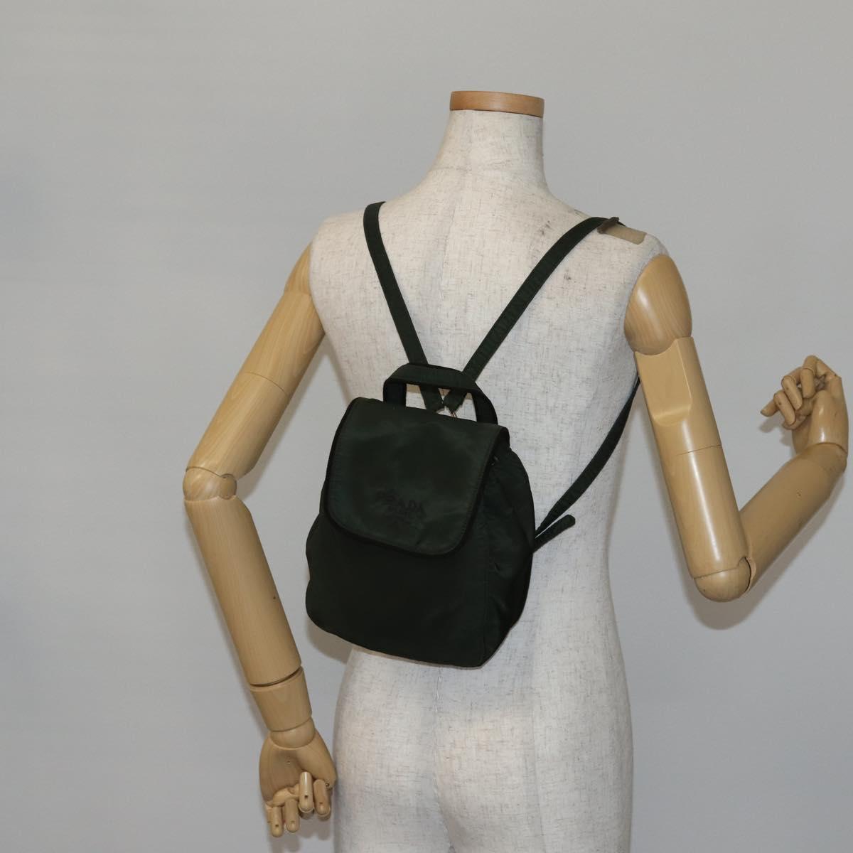 PRADA Backpack Nylon Khaki Silver Auth bs29204