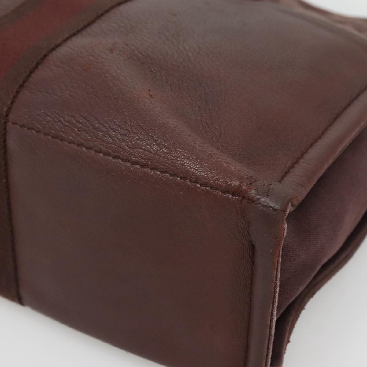 HERMES Fourre Tout MM Hand Bag Canvas Leather Brown Silver Auth bs29205