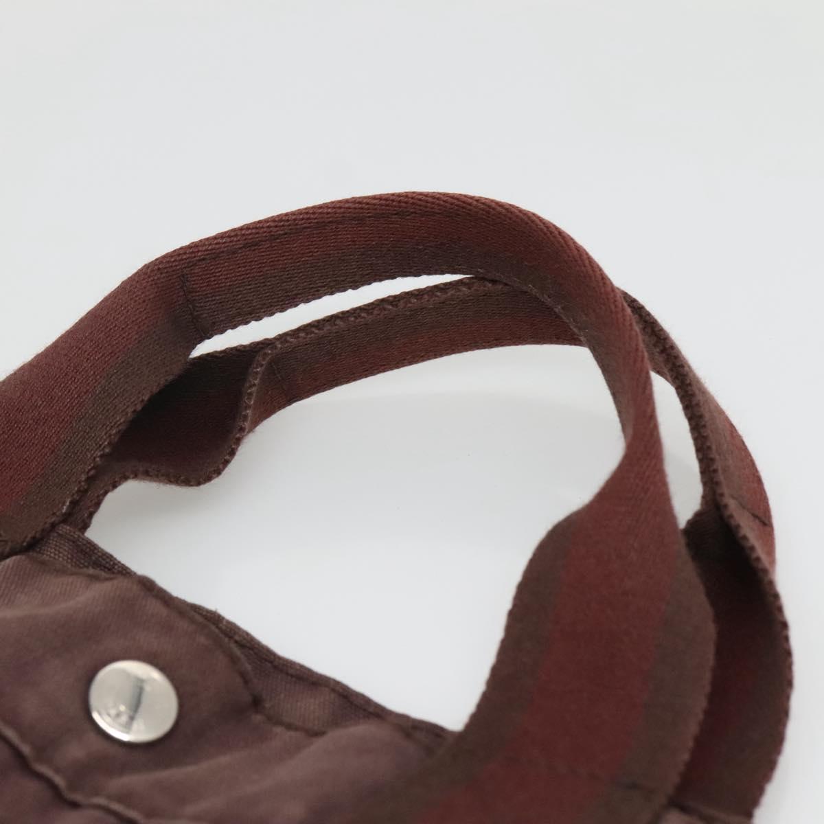 HERMES Fourre Tout MM Hand Bag Canvas Leather Brown Silver Auth bs29205