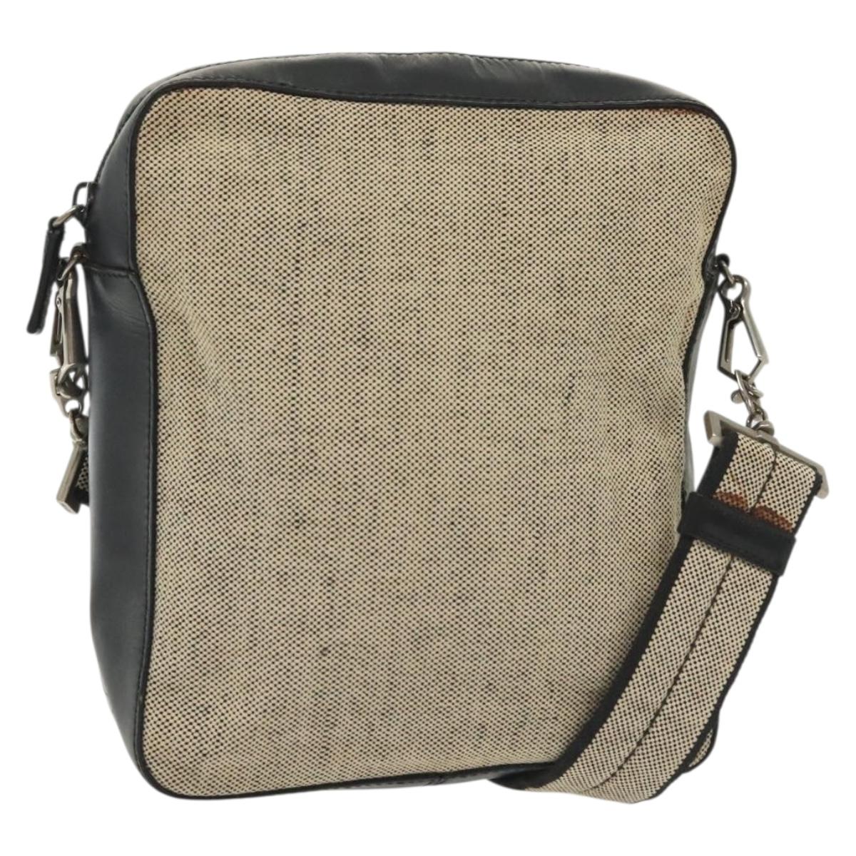 PRADA Shoulder Bag Canvas Leather Beige Black Silver Auth bs29206
