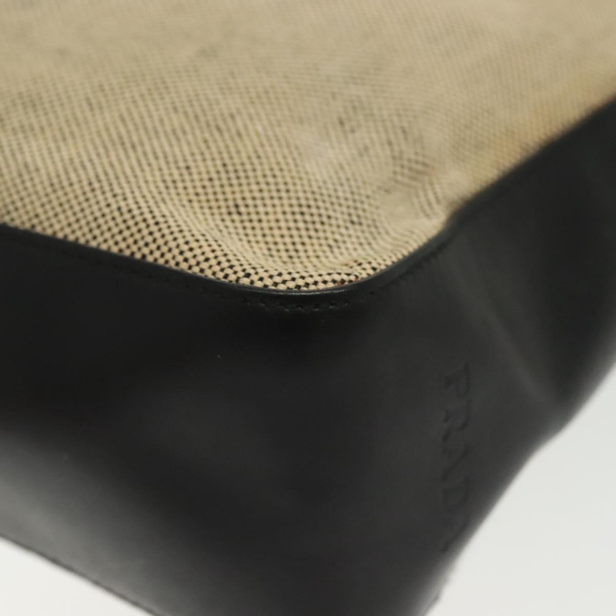 PRADA Shoulder Bag Canvas Leather Beige Black Silver Auth bs29206