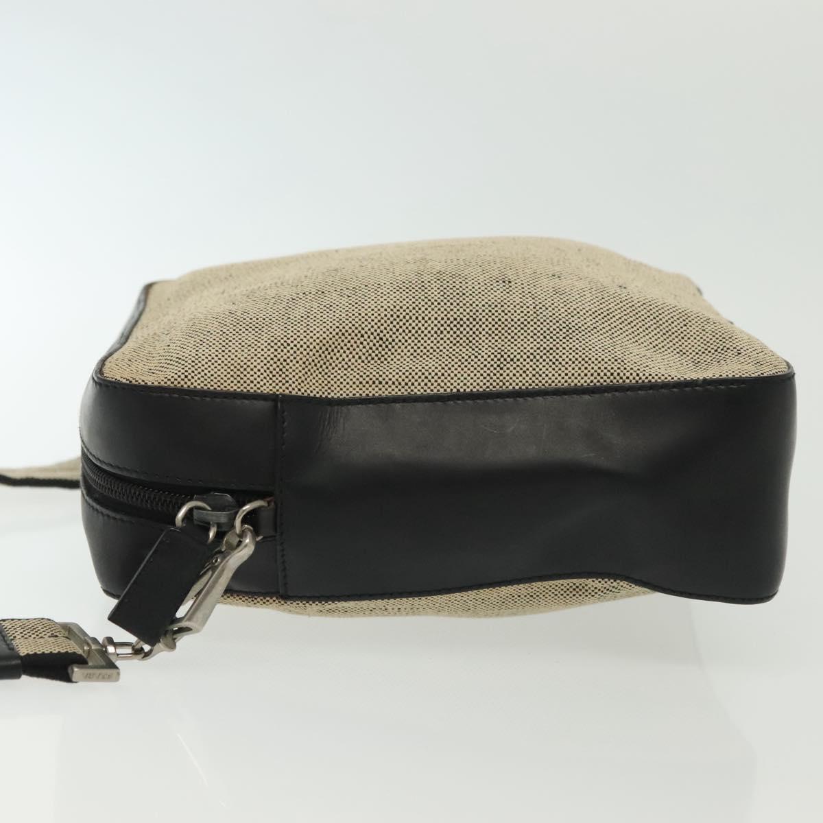PRADA Shoulder Bag Canvas Leather Beige Black Silver Auth bs29206
