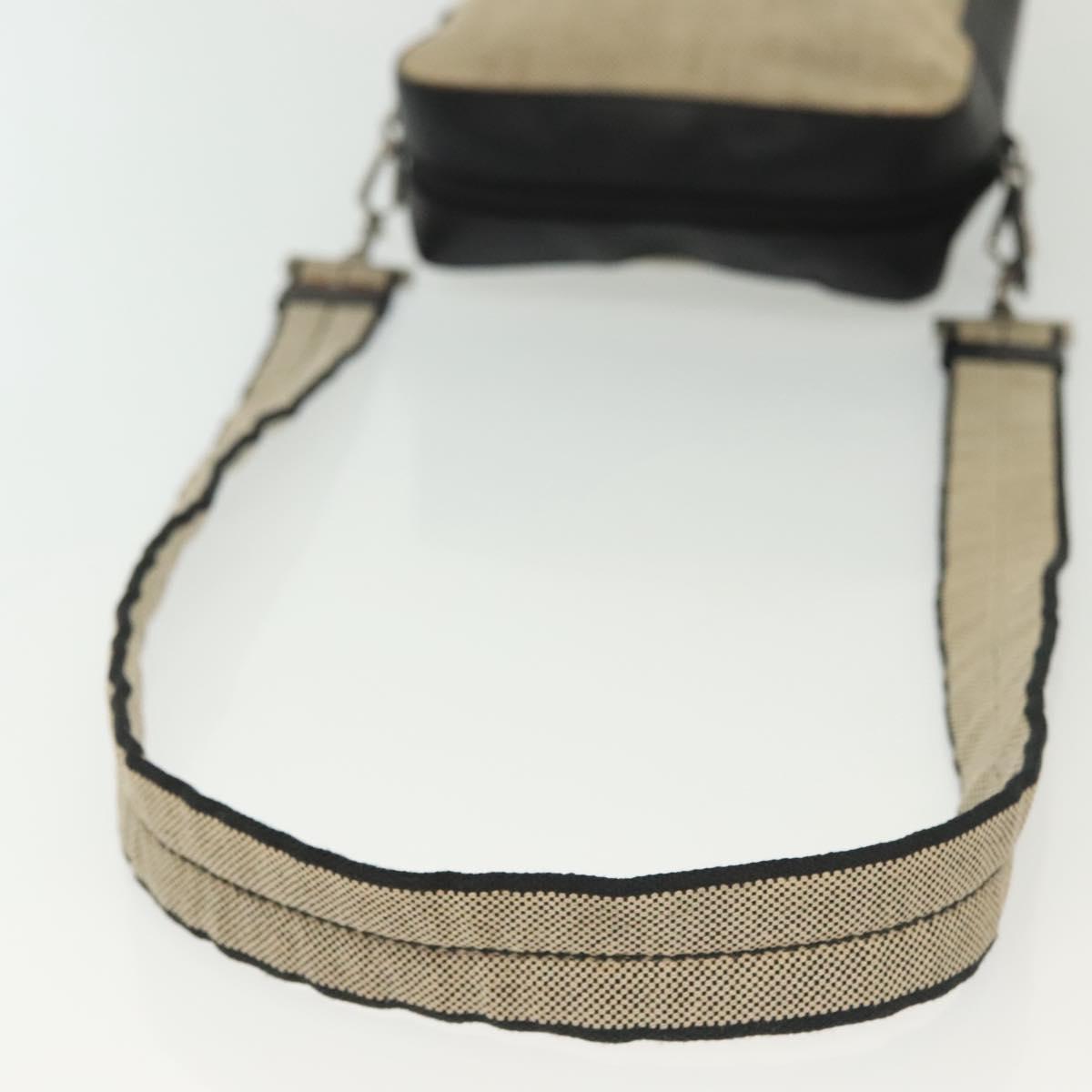 PRADA Shoulder Bag Canvas Leather Beige Black Silver Auth bs29206