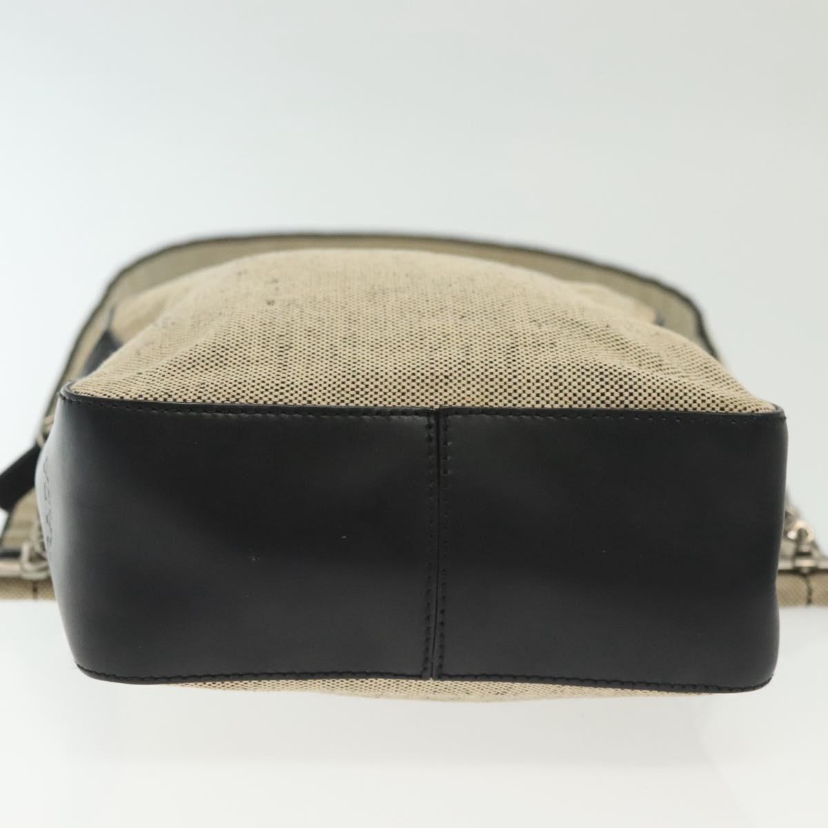 PRADA Shoulder Bag Canvas Leather Beige Black Silver Auth bs29206