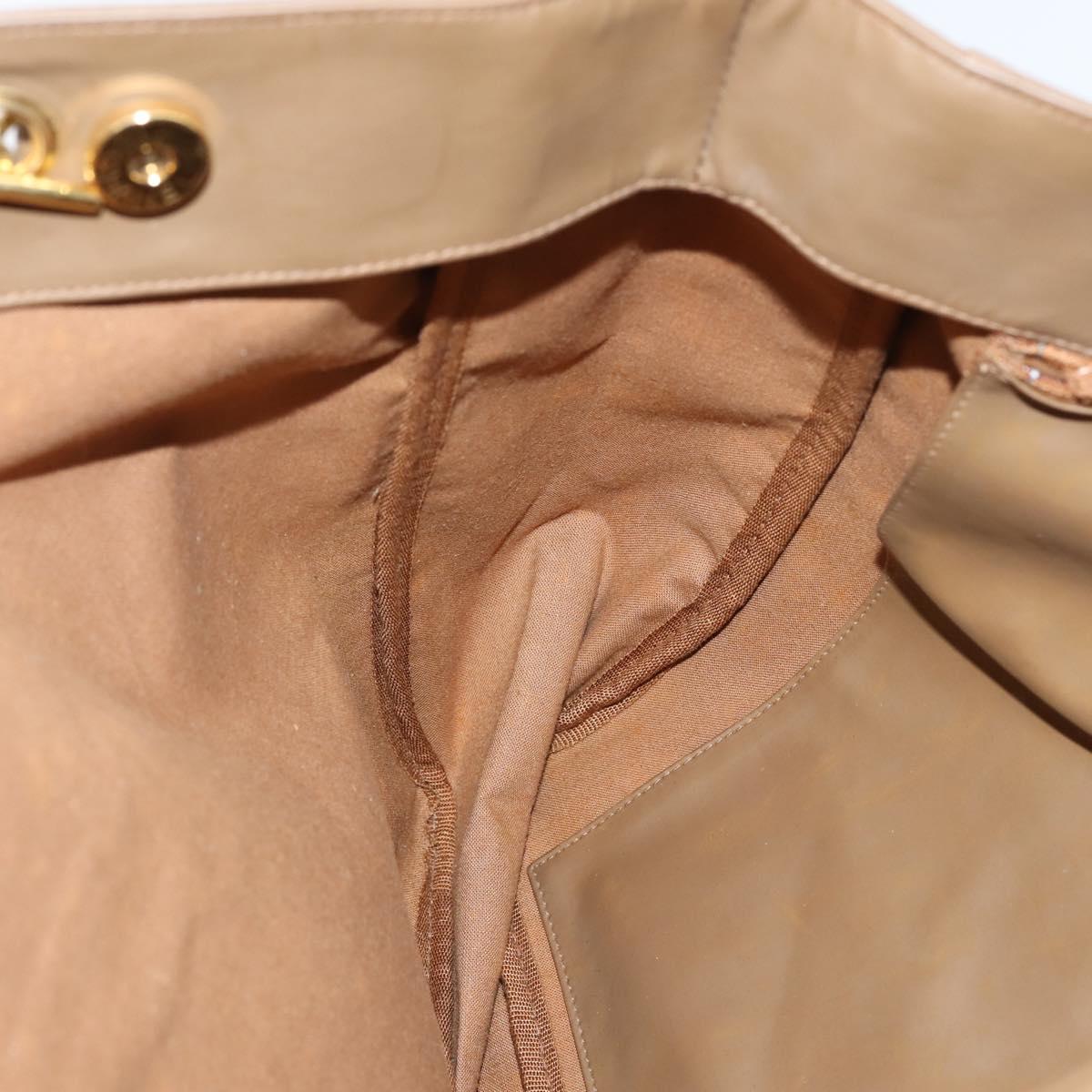 CHANEL Tote Bag Enamel Brown Gold CC Auth bs29208