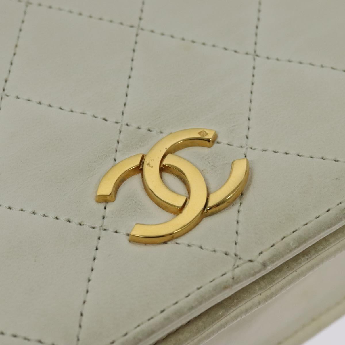 CHANEL Matelasse Chain Shoulder Bag Leather White Gold CC Auth bs29210