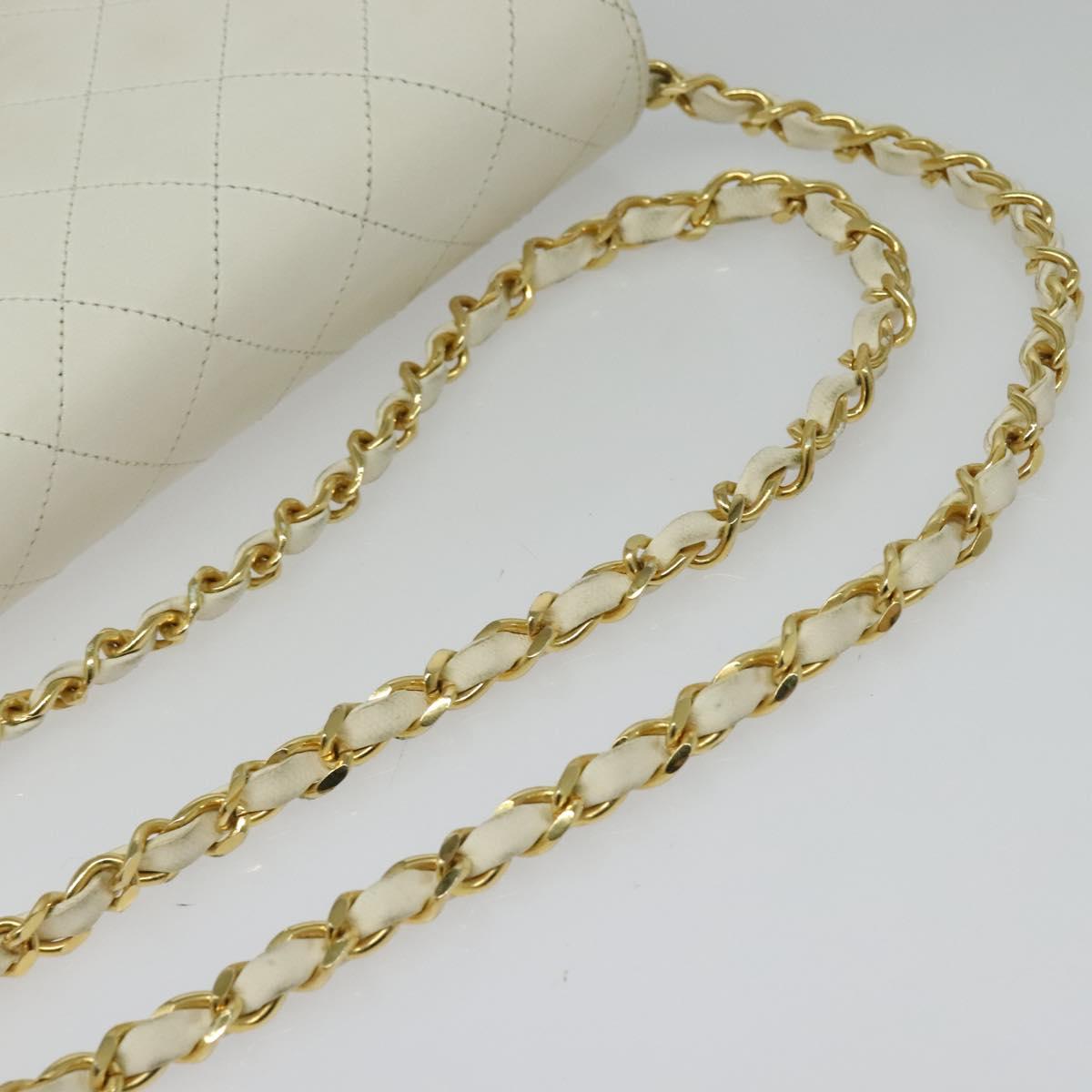 CHANEL Matelasse Chain Shoulder Bag Leather White Gold CC Auth bs29210