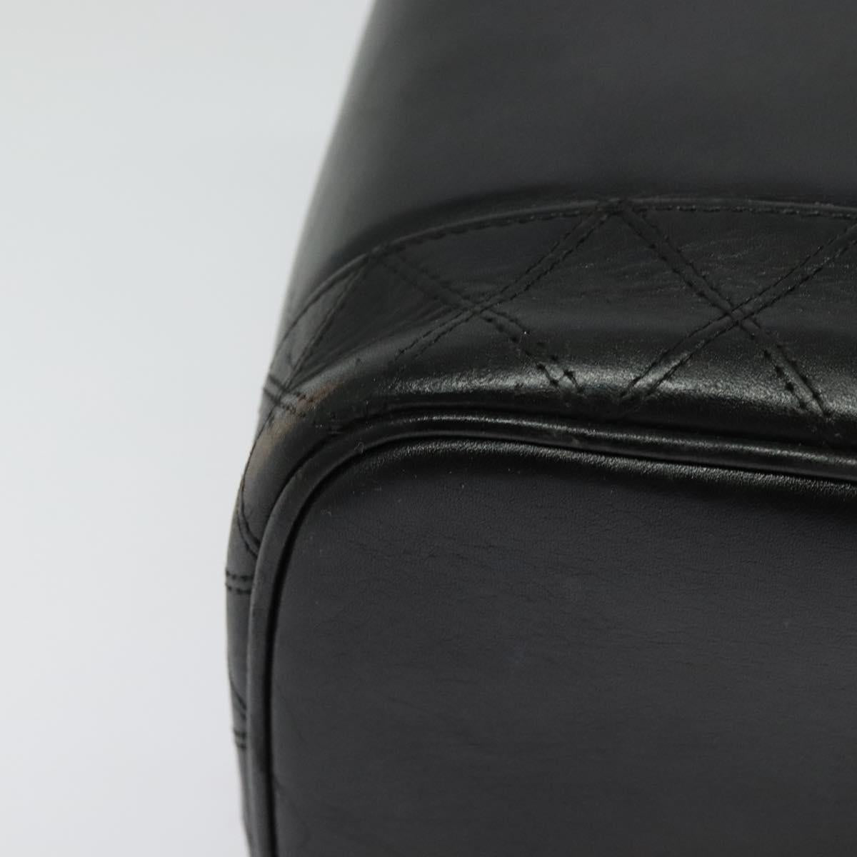 CHANEL Vanity Pouch Leather Black Gold CC Auth bs29211