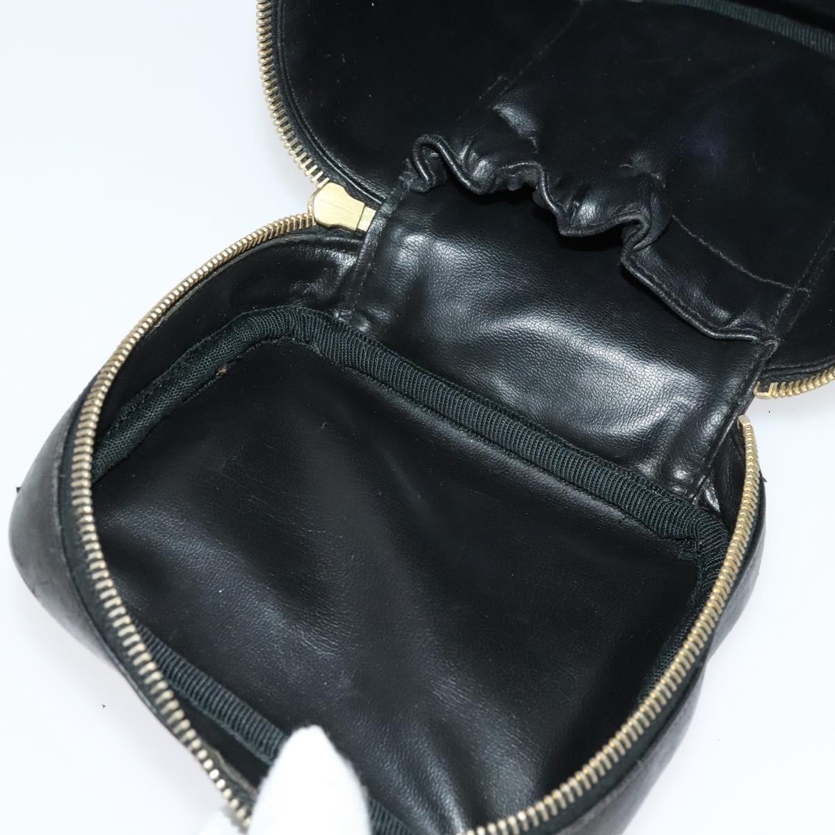 CHANEL Vanity Pouch Leather Black Gold CC Auth bs29211