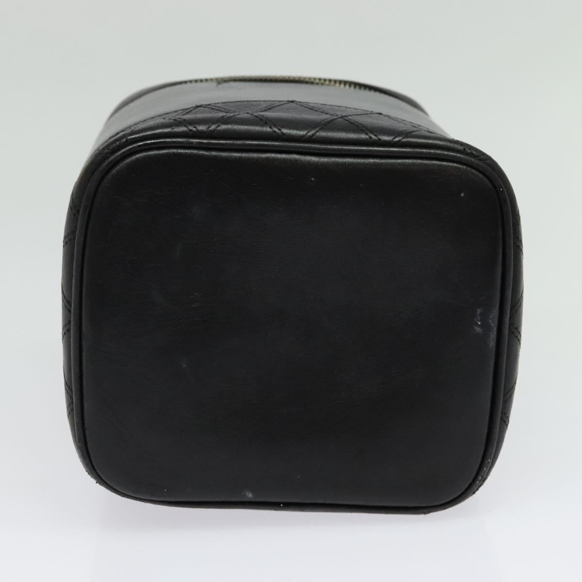 CHANEL Vanity Pouch Leather Black Gold CC Auth bs29211