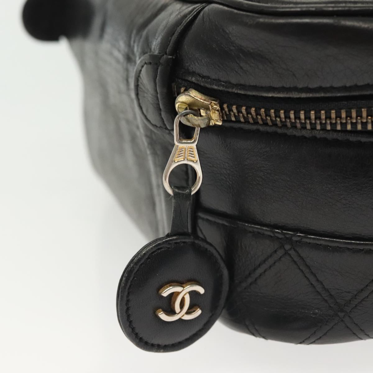 CHANEL Vanity Pouch Leather Black Gold CC Auth bs29212