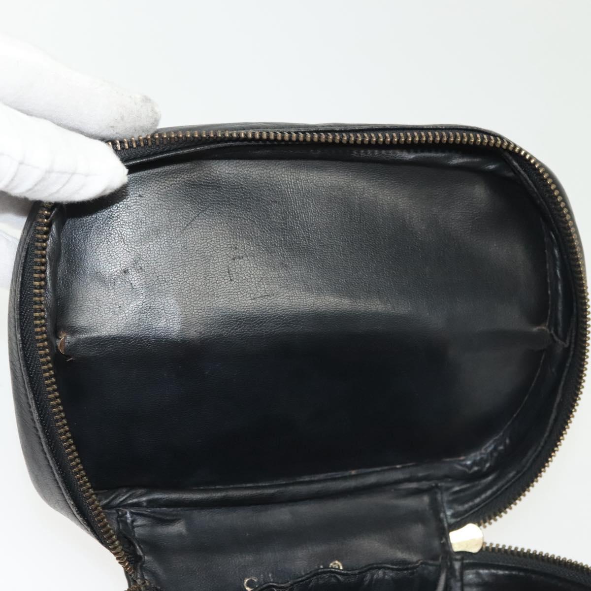 CHANEL Vanity Pouch Leather Black Gold CC Auth bs29212