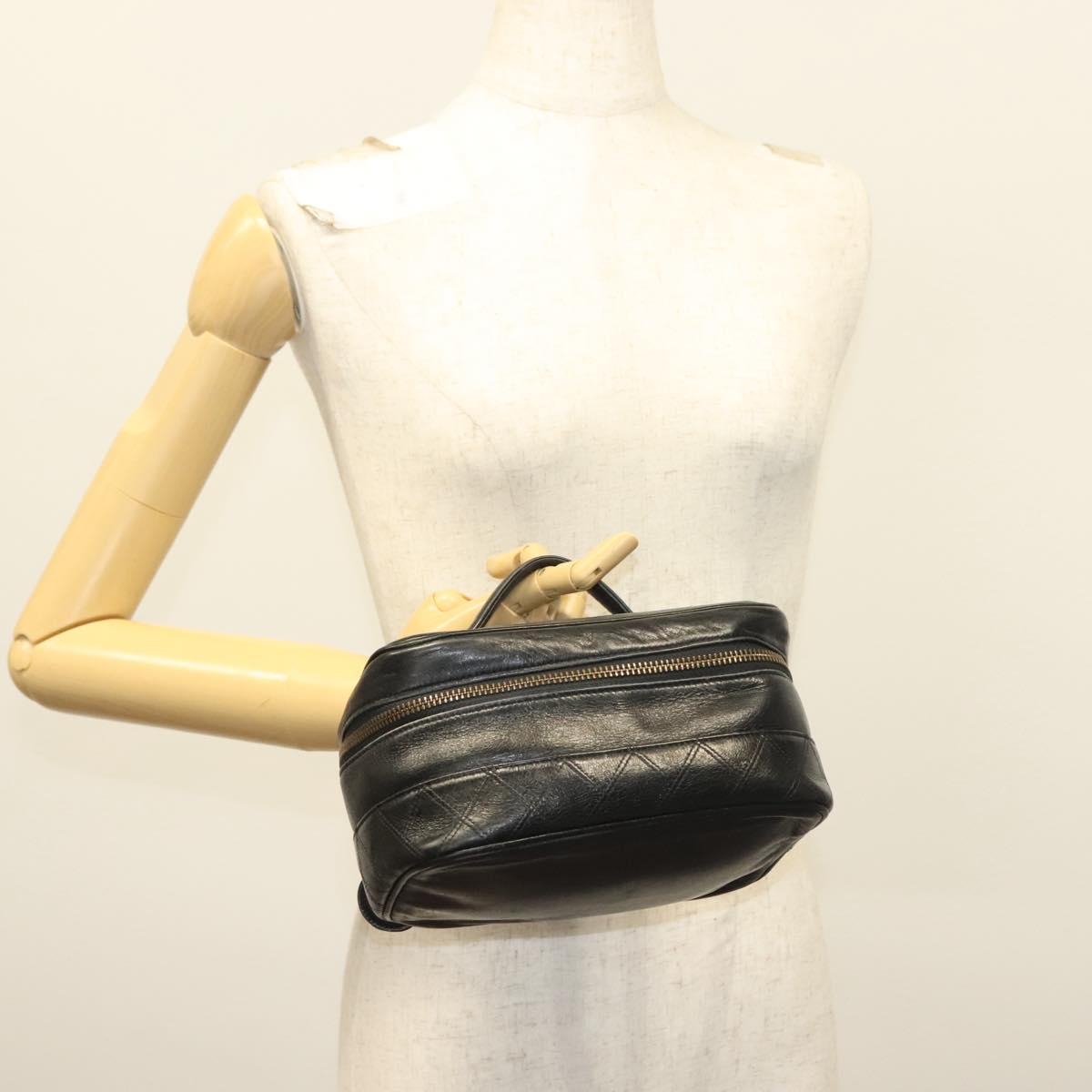 CHANEL Vanity Pouch Leather Black Gold CC Auth bs29212