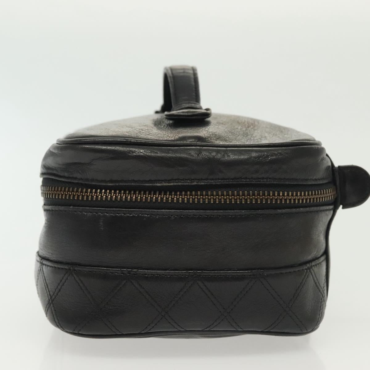 CHANEL Vanity Pouch Leather Black Gold CC Auth bs29212