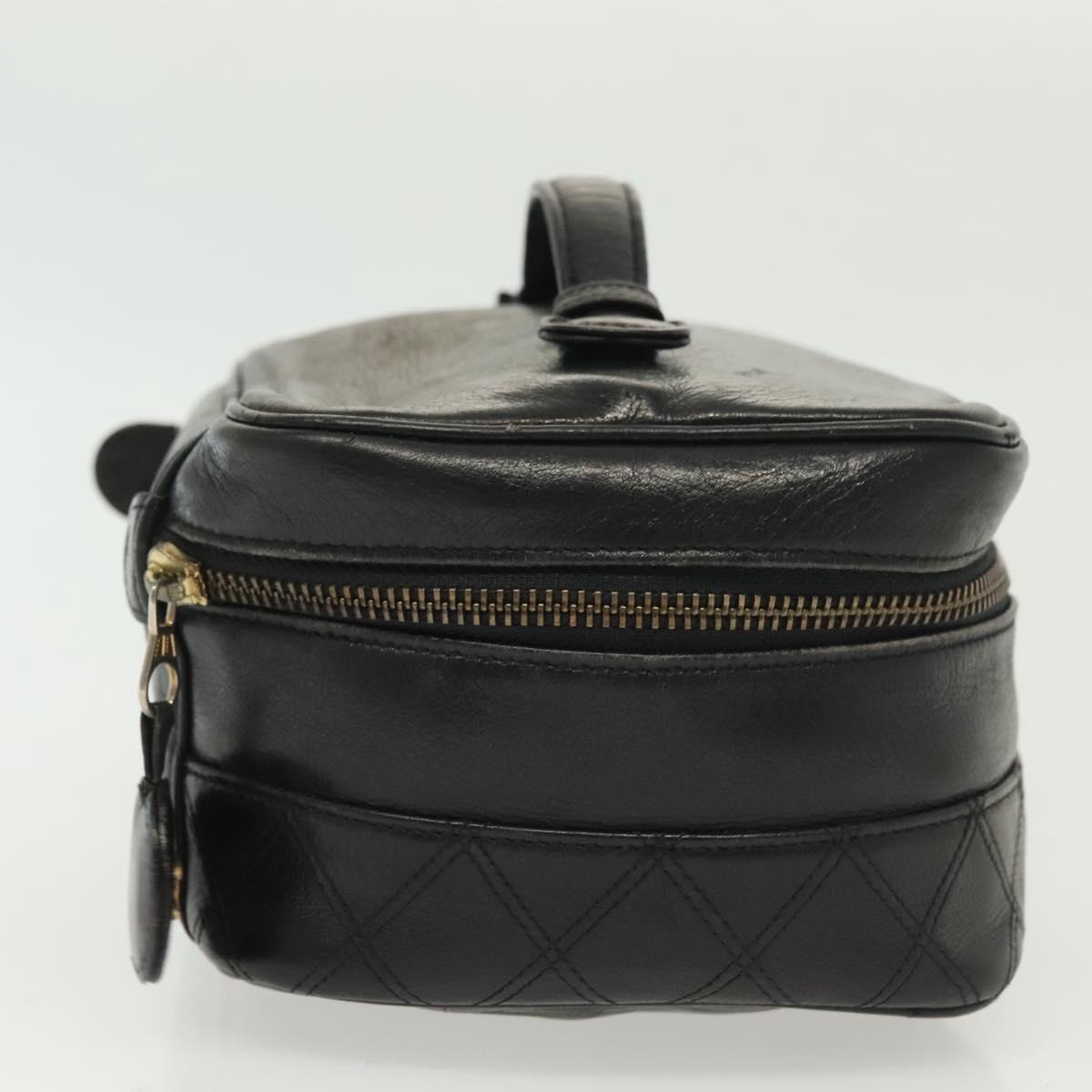 CHANEL Vanity Pouch Leather Black Gold CC Auth bs29212