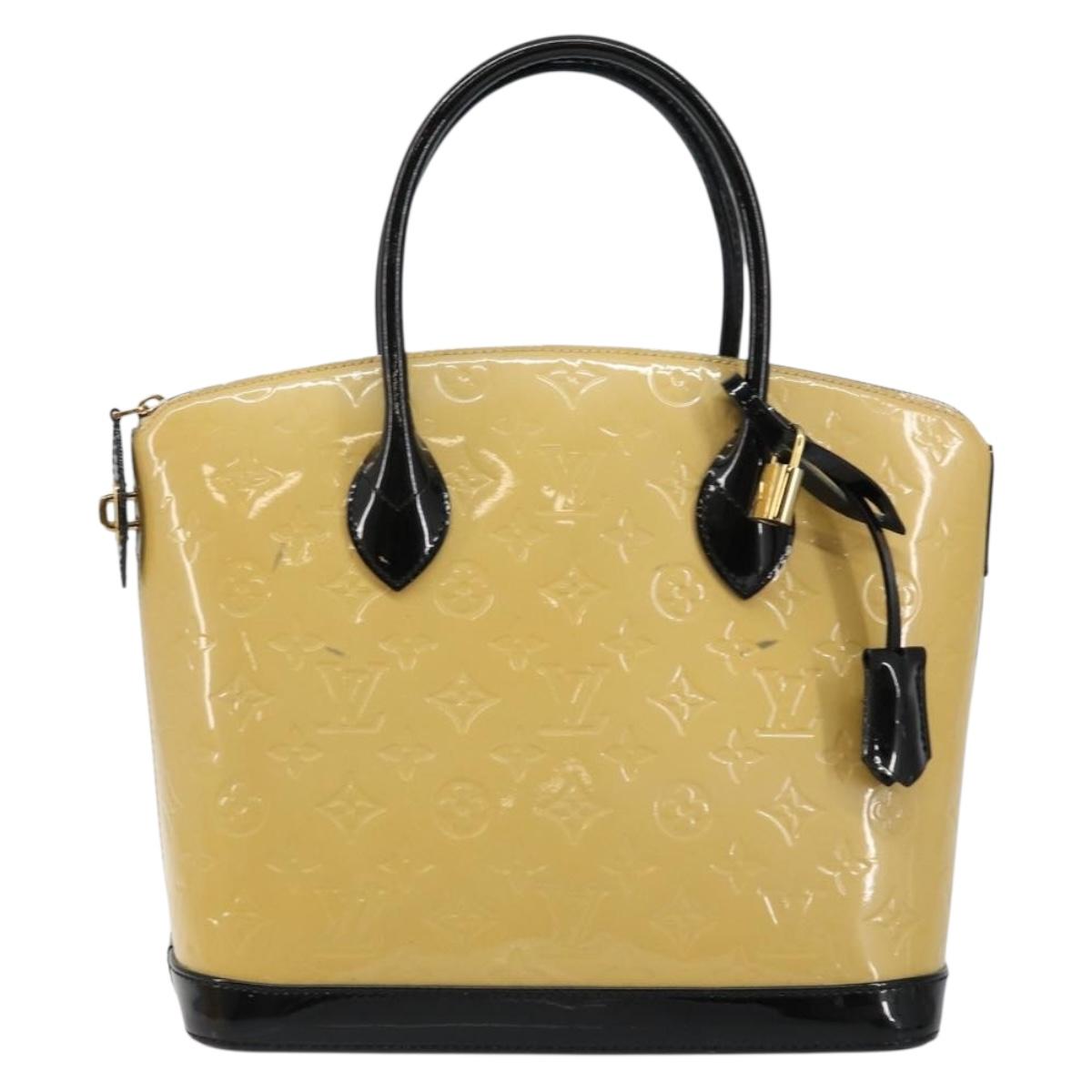 LOUIS VUITTON Monogram Vernis Lockit PM Tote Bag Beige Black M90251 Auth bs29224