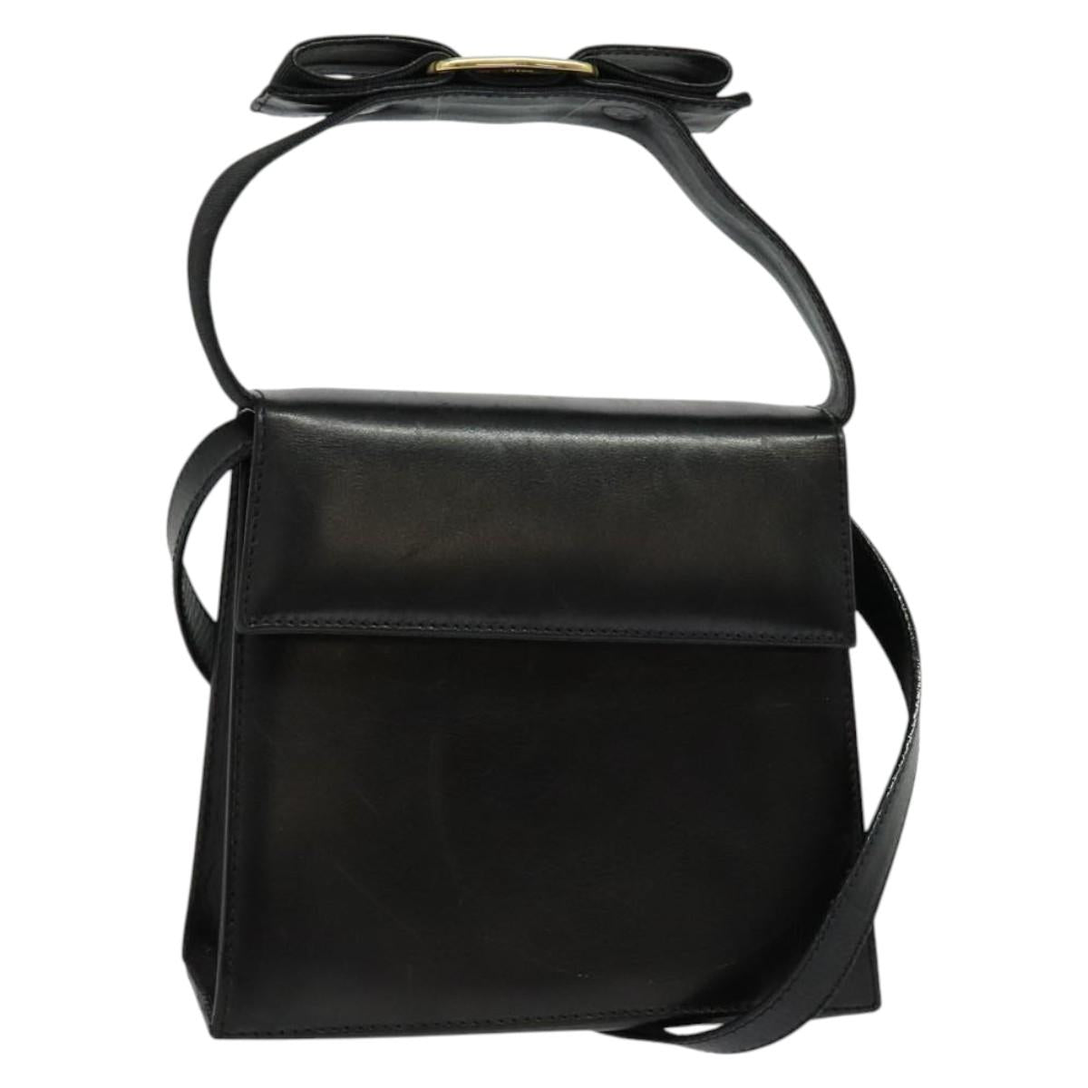 Salvatore Ferragamo Gancini Shoulder Bag Leather Black Gold Auth bs29246