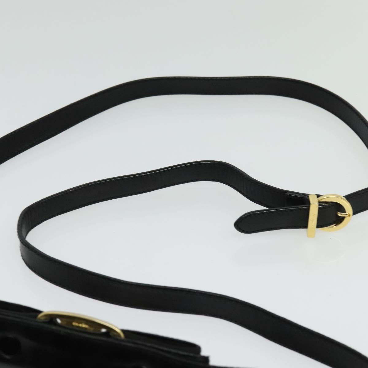 Salvatore Ferragamo Gancini Shoulder Bag Leather Black Gold Auth bs29246