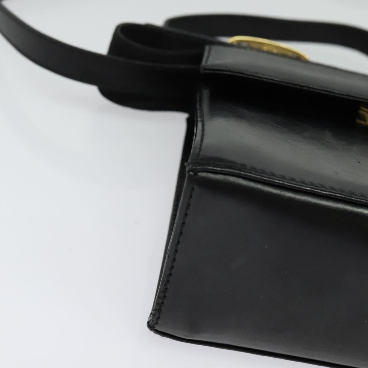 Salvatore Ferragamo Gancini Shoulder Bag Leather Black Gold Auth bs29246