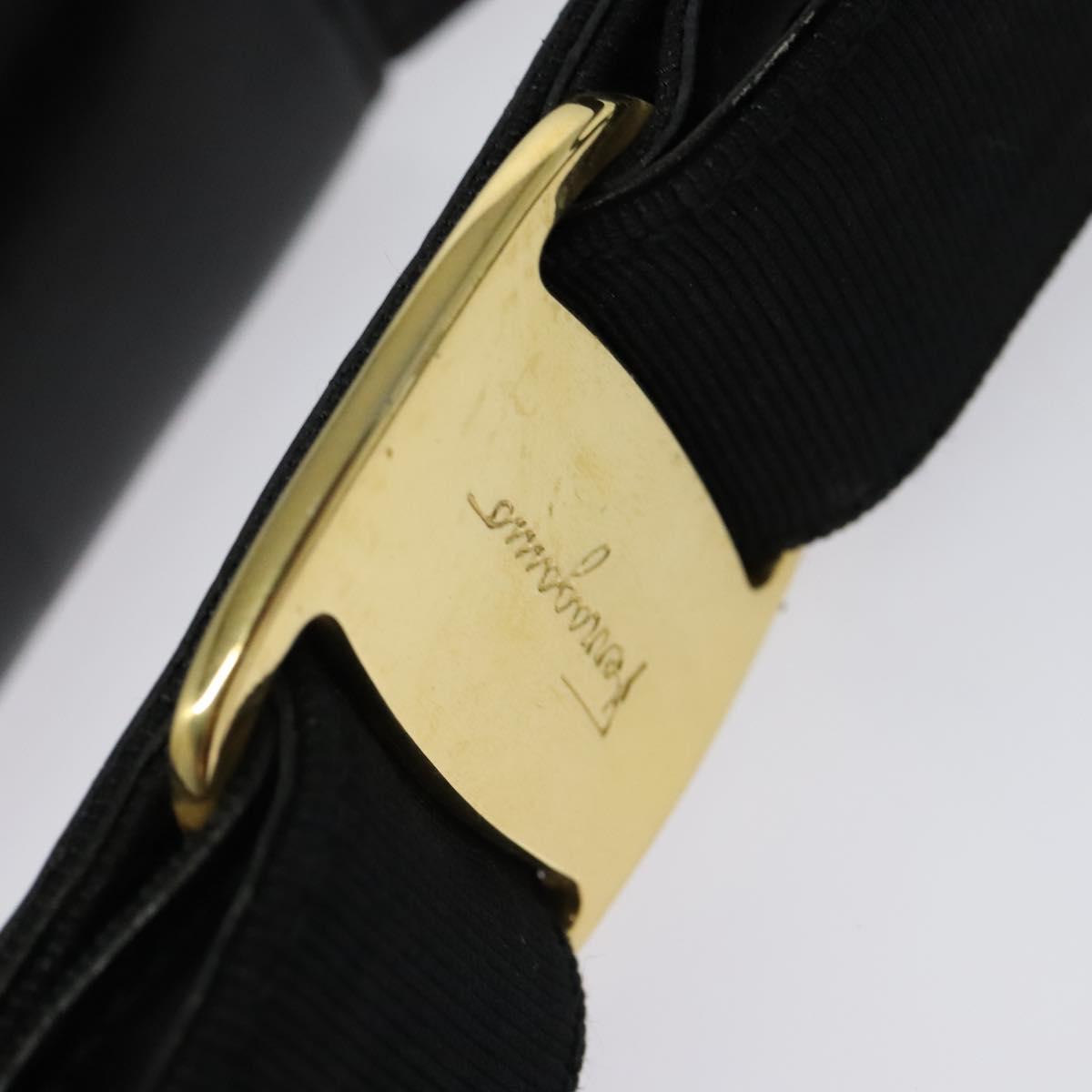 Salvatore Ferragamo Gancini Shoulder Bag Leather Black Gold Auth bs29246
