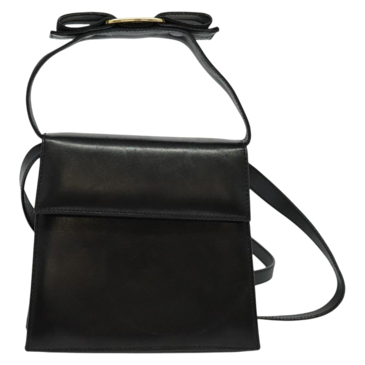 Salvatore Ferragamo Gancini Shoulder Bag Leather Black Gold Auth bs29246