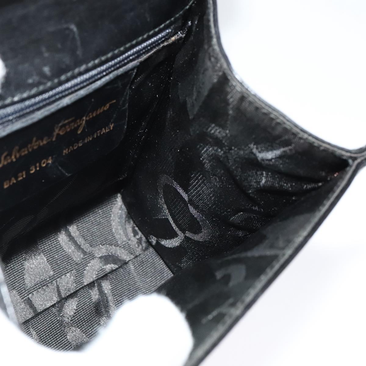 Salvatore Ferragamo Gancini Shoulder Bag Leather Black Gold Auth bs29246