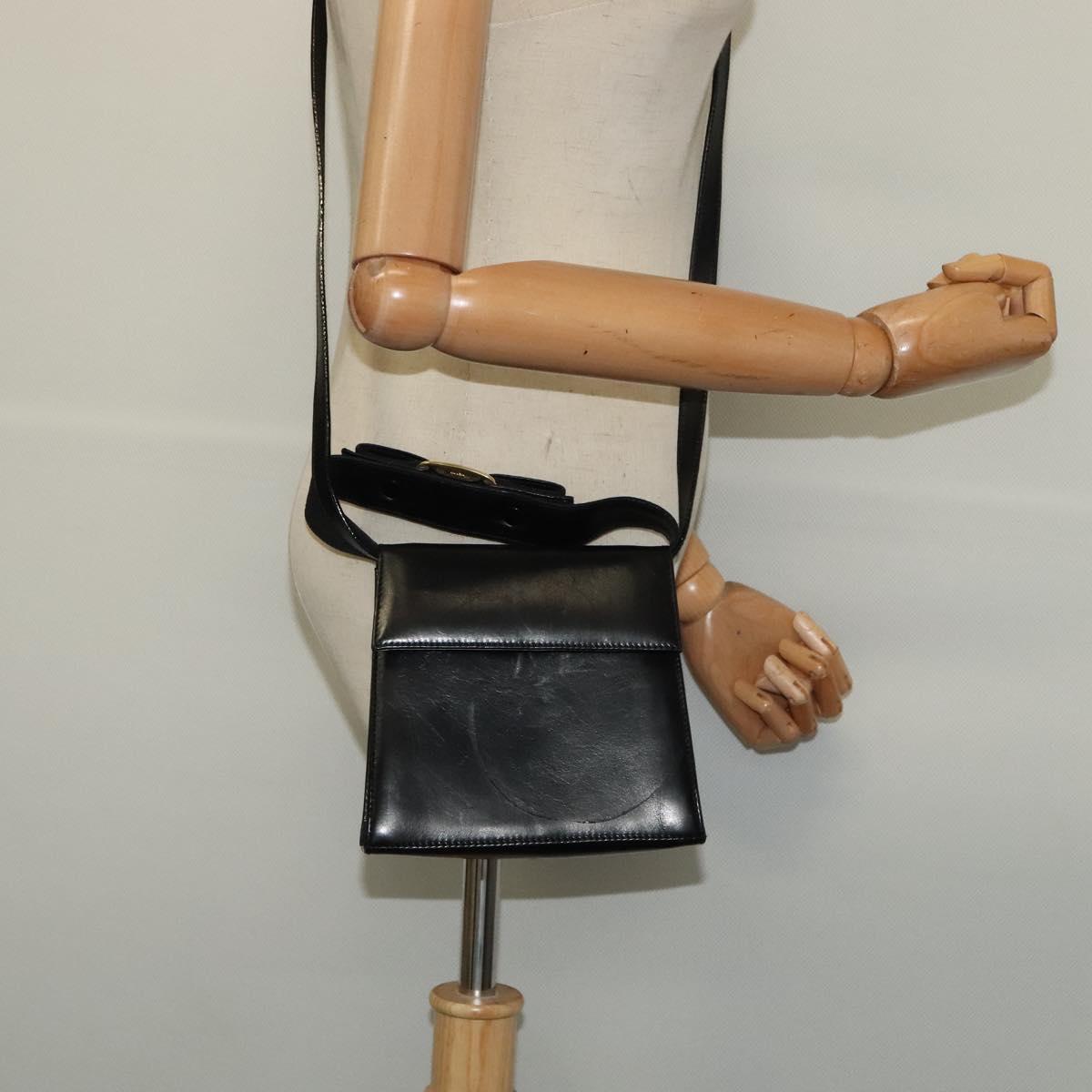 Salvatore Ferragamo Gancini Shoulder Bag Leather Black Gold Auth bs29246