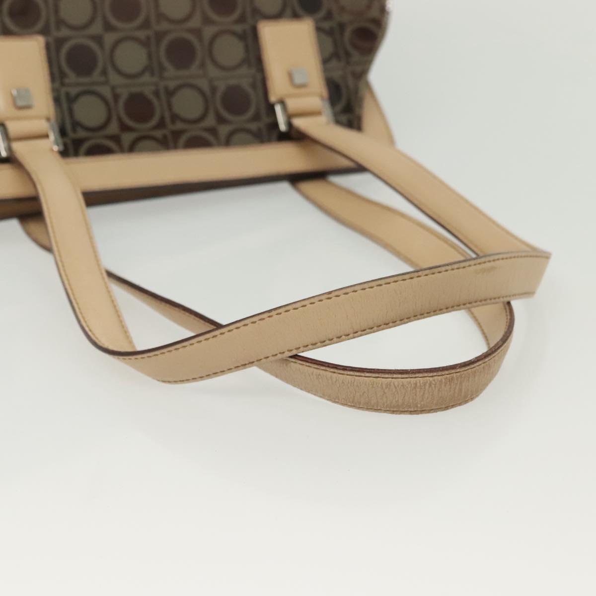 Salvatore Ferragamo Tote Bag Vinyl Leather Brown Beige Silver Auth bs29248
