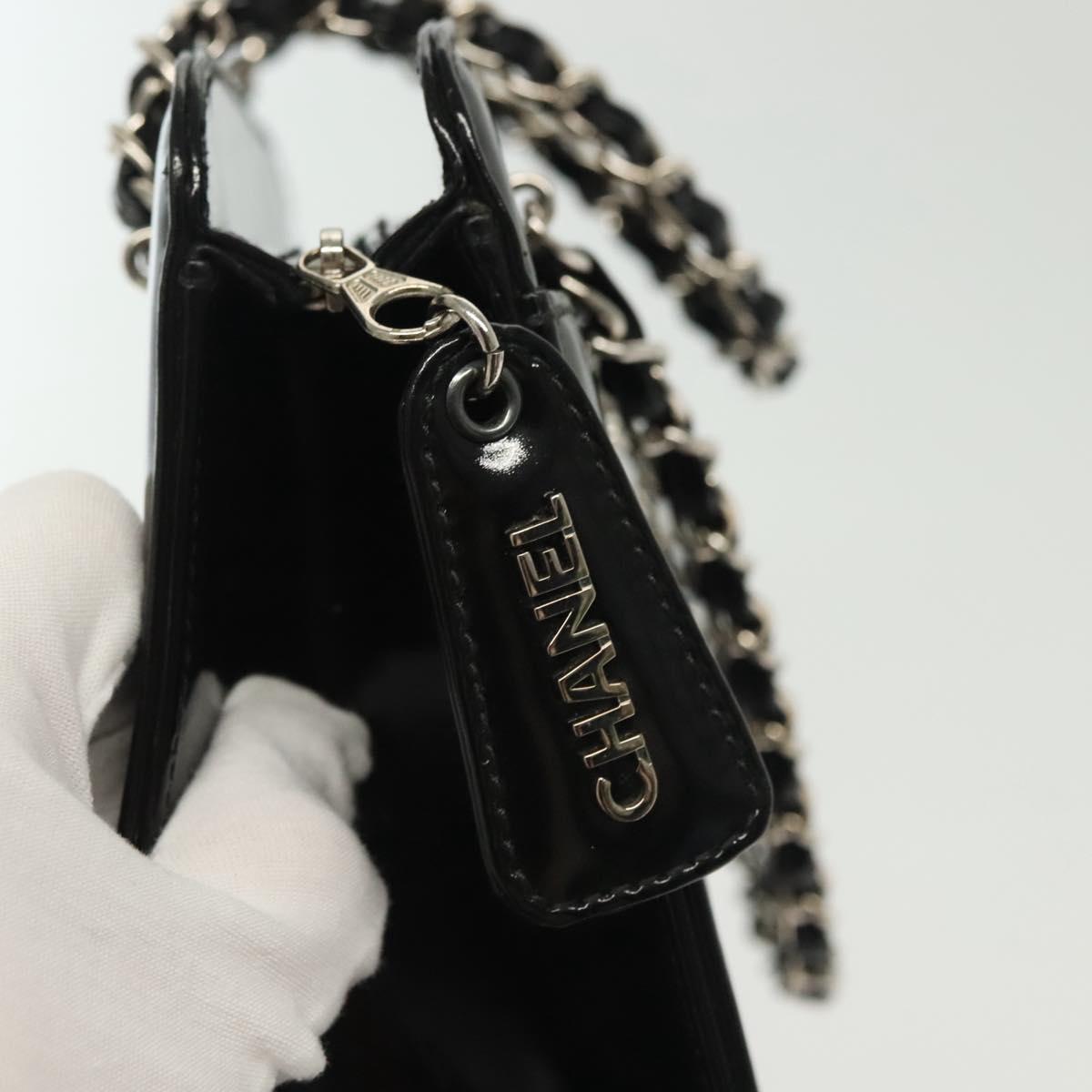 CHANEL Chain Hand Bag Enamel Black Silver CC Auth bs29249