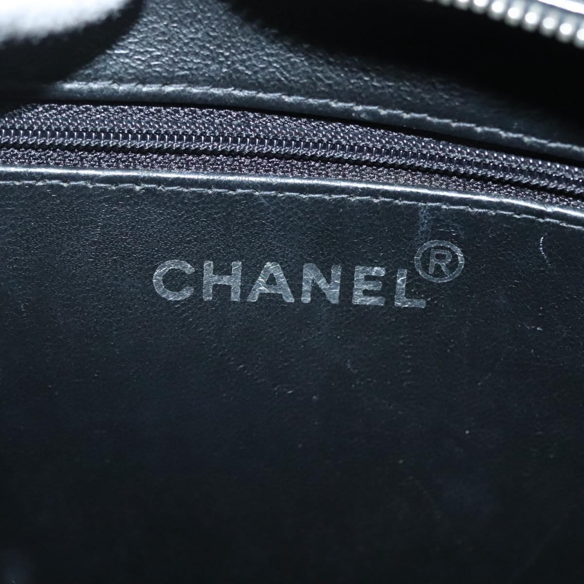 CHANEL Chain Hand Bag Enamel Black Silver CC Auth bs29249
