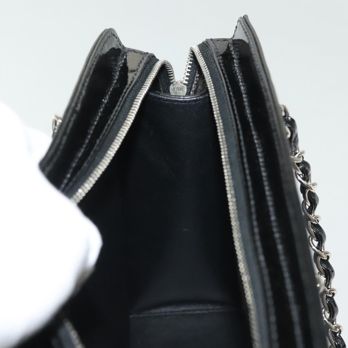CHANEL Chain Hand Bag Enamel Black Silver CC Auth bs29249