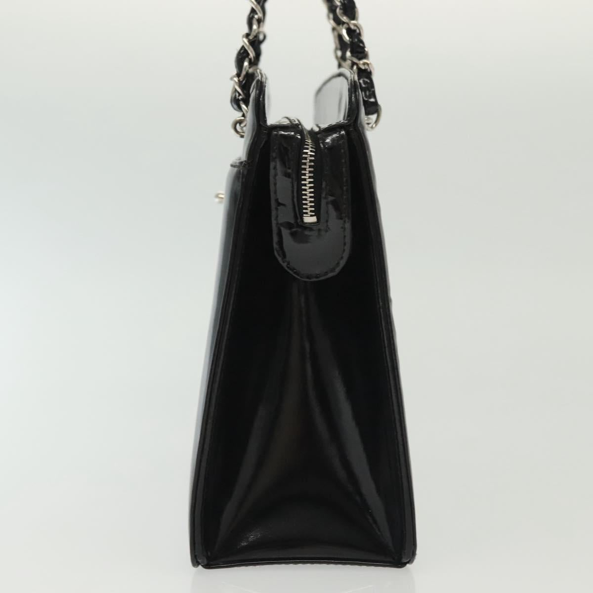 CHANEL Chain Hand Bag Enamel Black Silver CC Auth bs29249