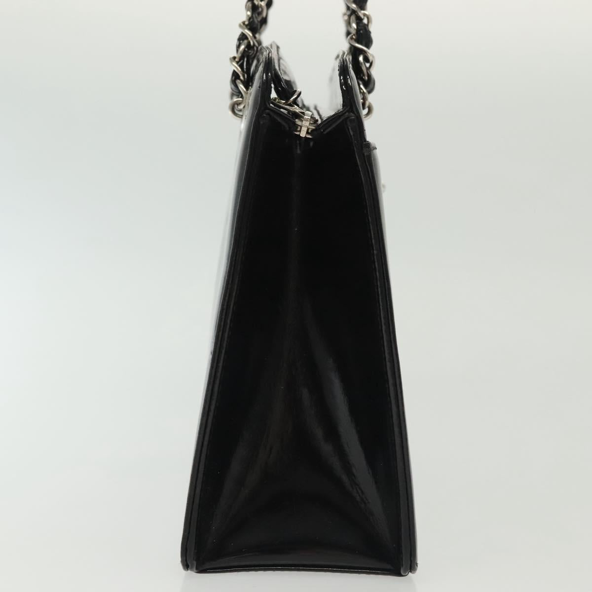 CHANEL Chain Hand Bag Enamel Black Silver CC Auth bs29249