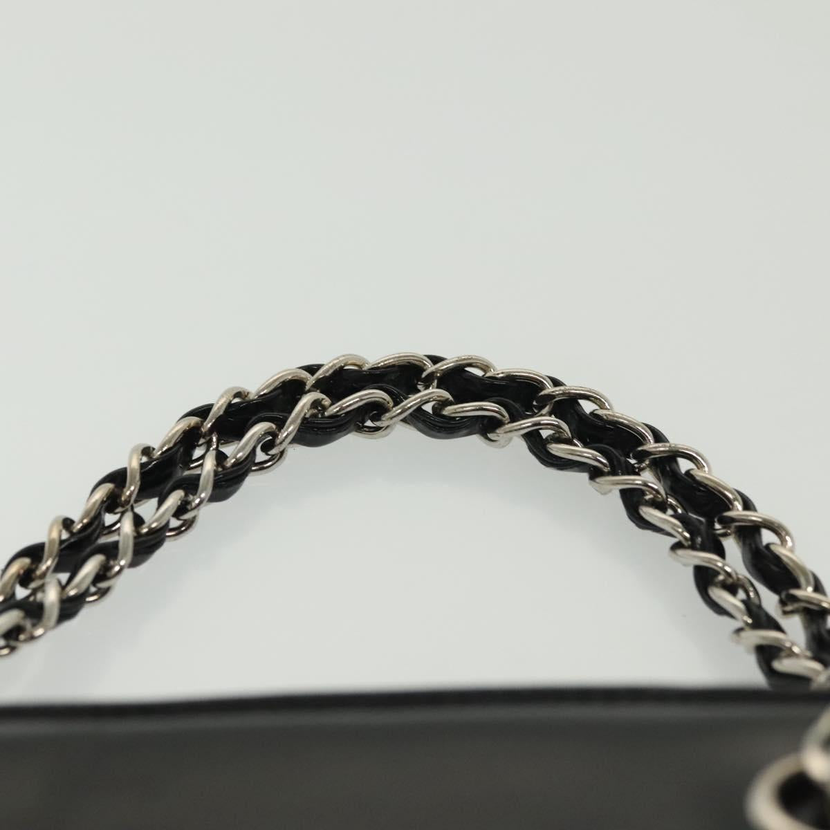 CHANEL Chain Hand Bag Enamel Black Silver CC Auth bs29249