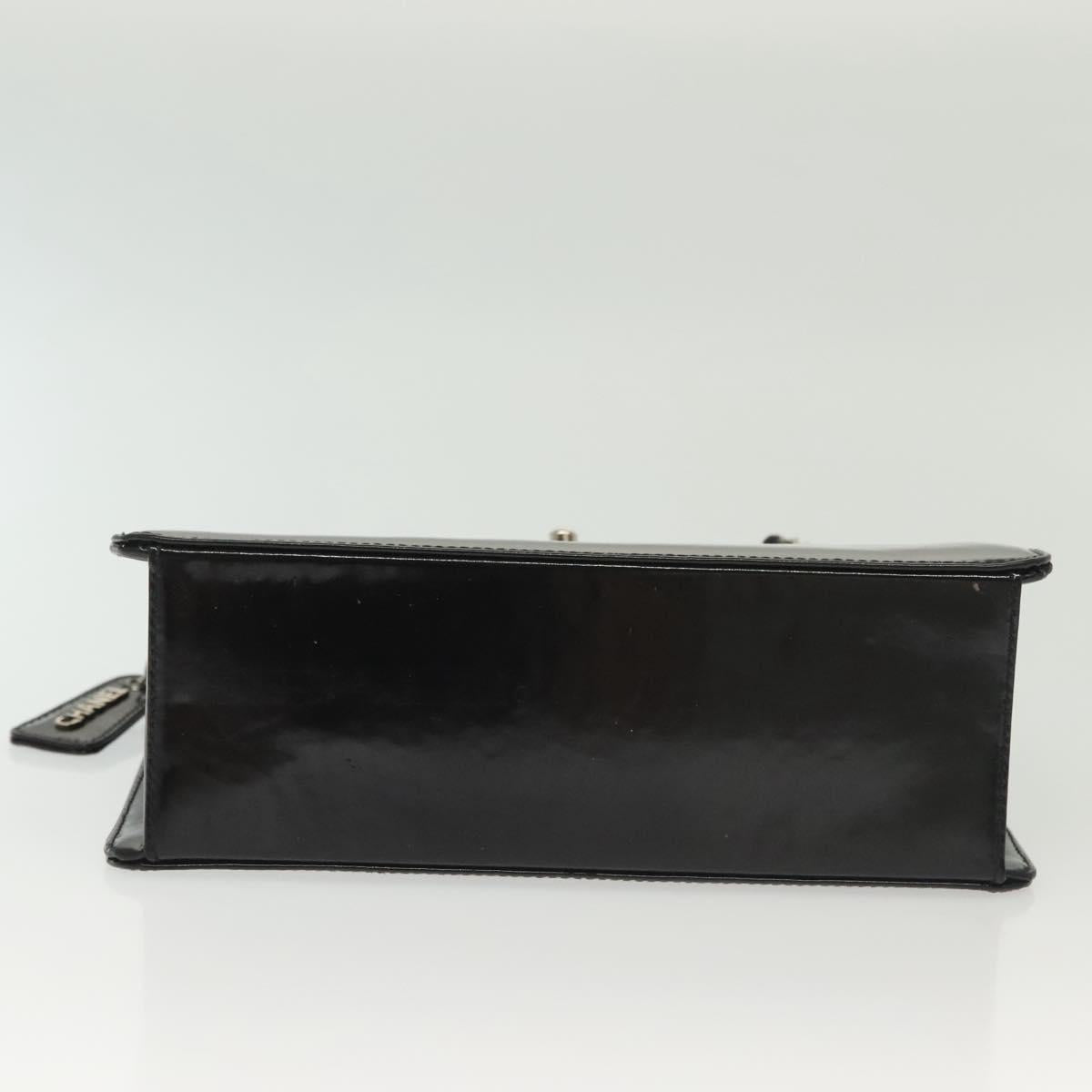 CHANEL Chain Hand Bag Enamel Black Silver CC Auth bs29249