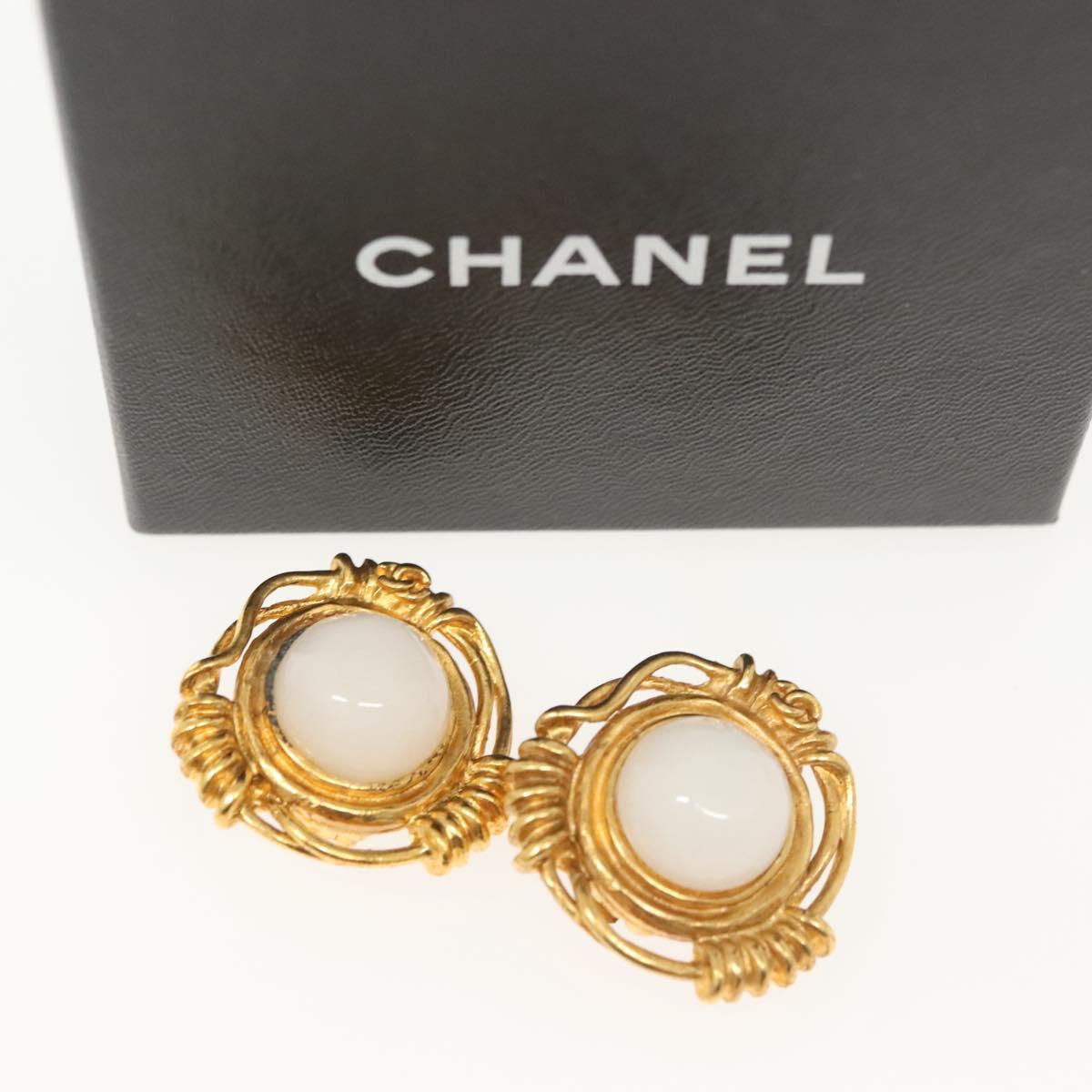 CHANEL Earring metal Gold CC Auth bs29251