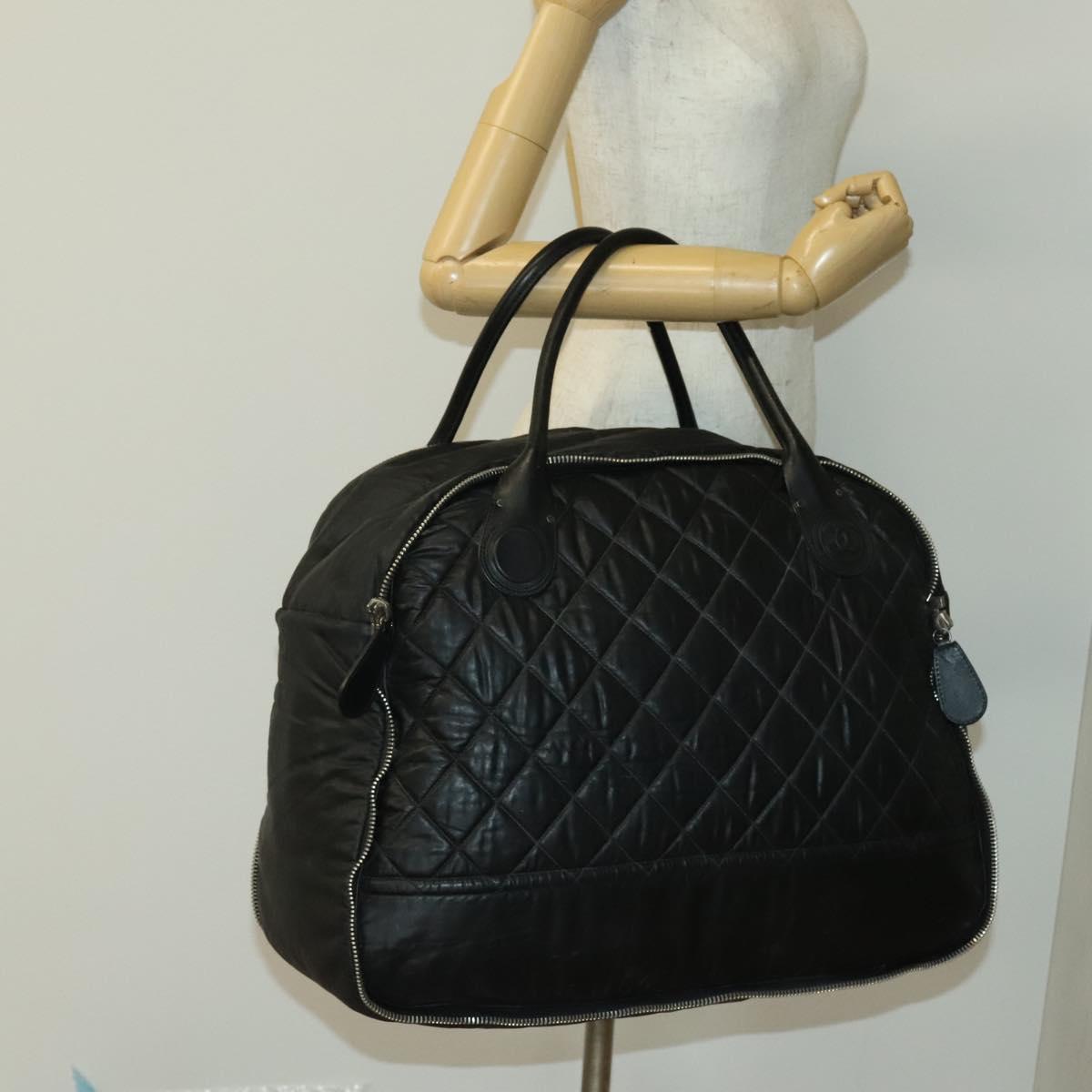 CHANEL Boston Bag Coated Canvas Black Silver CC Auth bs29253