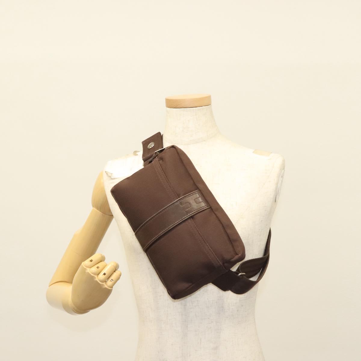 HERMES Akapu Luco Waist Bag Canvas Leather Brown Auth bs29254