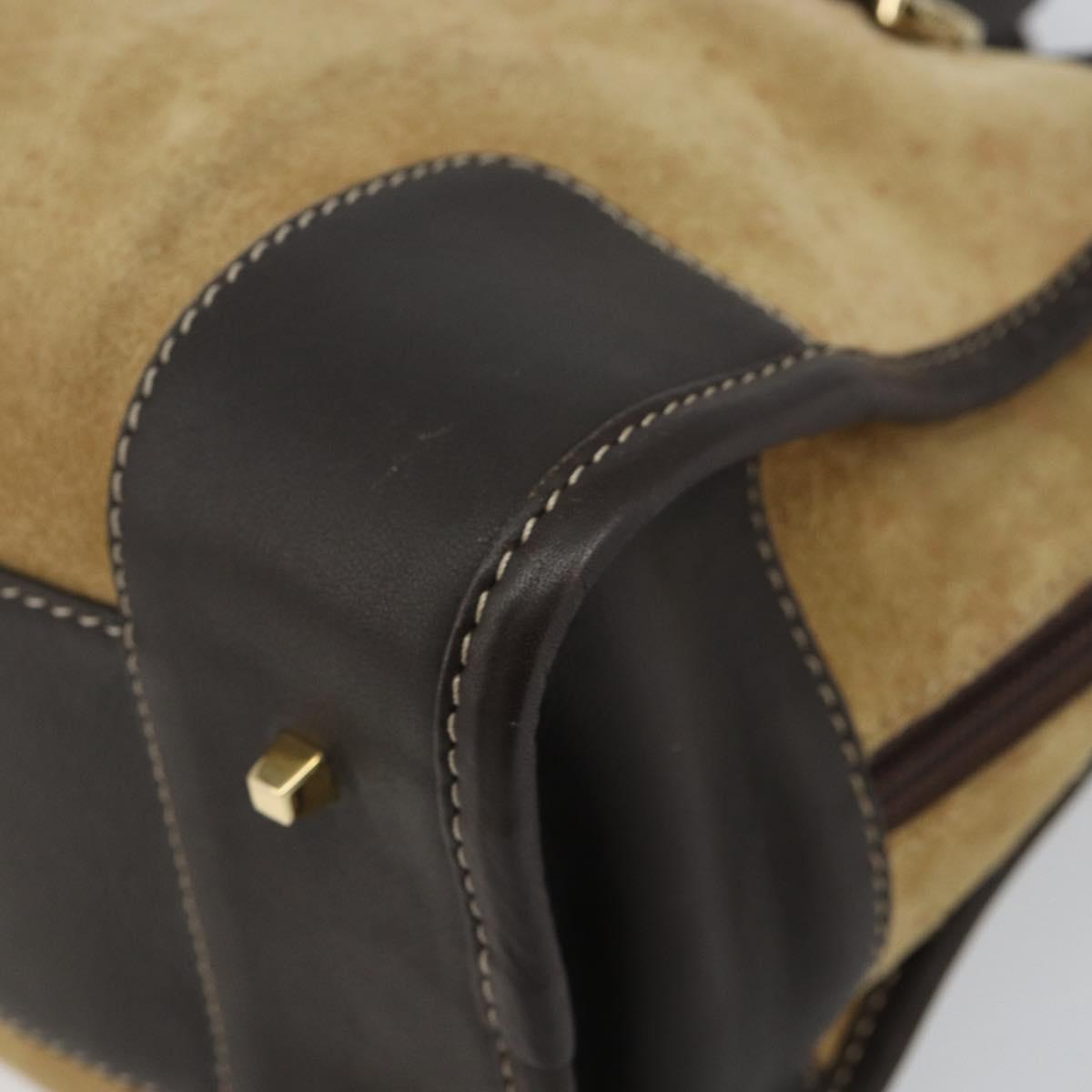 LOEWE Anagram Amazonas 23 Hand Bag Suede Leather Beige Gold Auth bs29255
