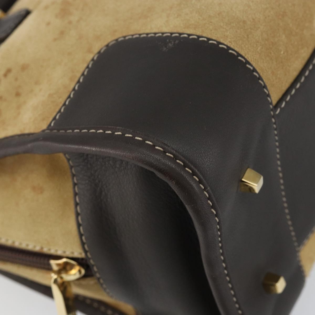 LOEWE Anagram Amazonas 23 Hand Bag Suede Leather Beige Gold Auth bs29255