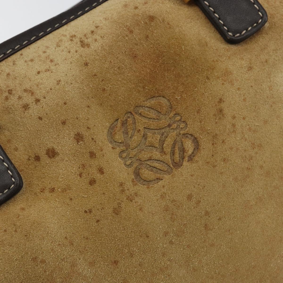 LOEWE Anagram Amazonas 23 Hand Bag Suede Leather Beige Gold Auth bs29255