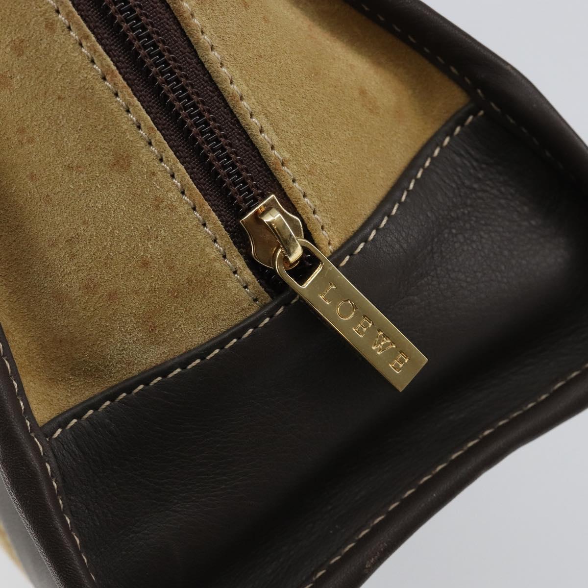 LOEWE Anagram Amazonas 23 Hand Bag Suede Leather Beige Gold Auth bs29255