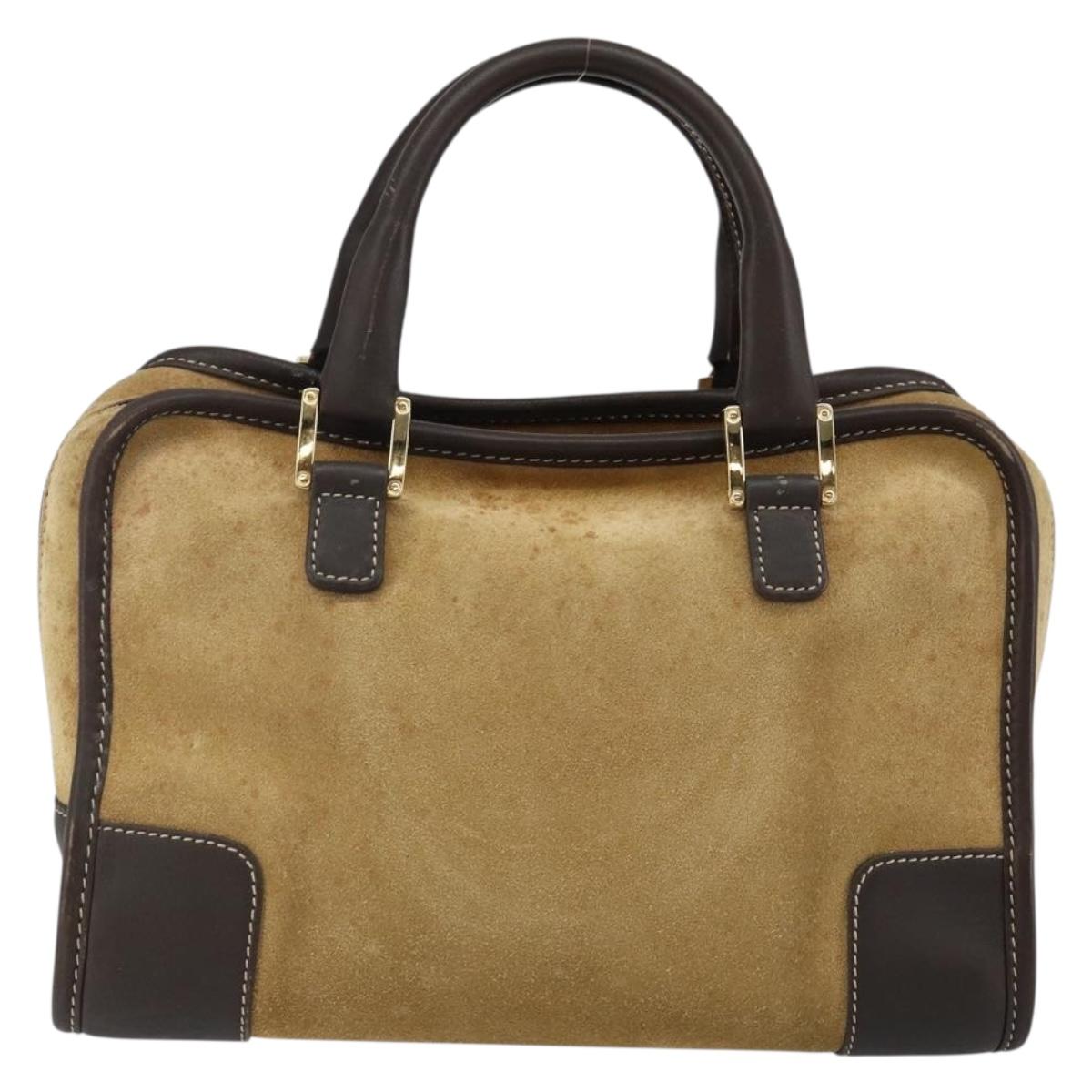 LOEWE Anagram Amazonas 23 Hand Bag Suede Leather Beige Gold Auth bs29255