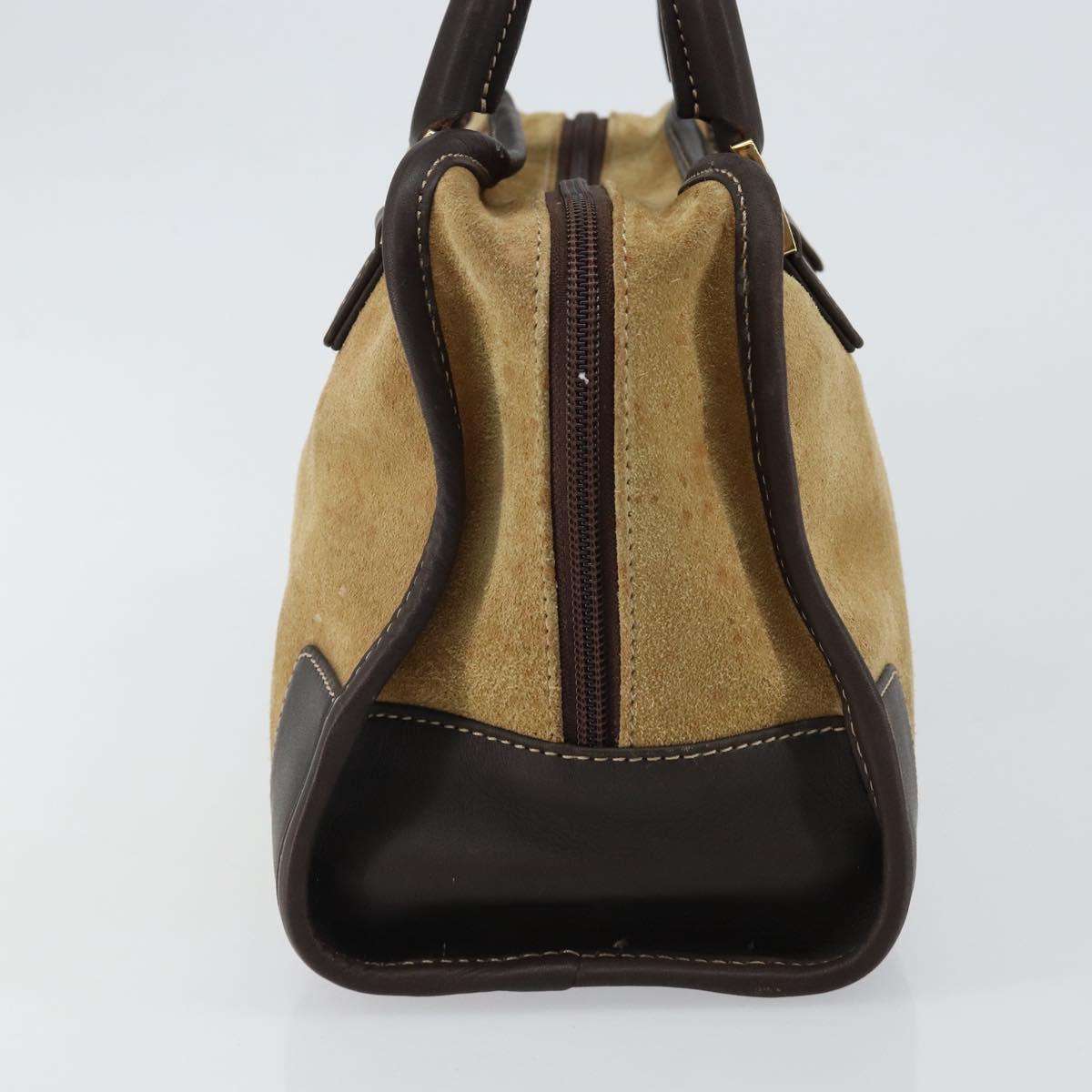 LOEWE Anagram Amazonas 23 Hand Bag Suede Leather Beige Gold Auth bs29255