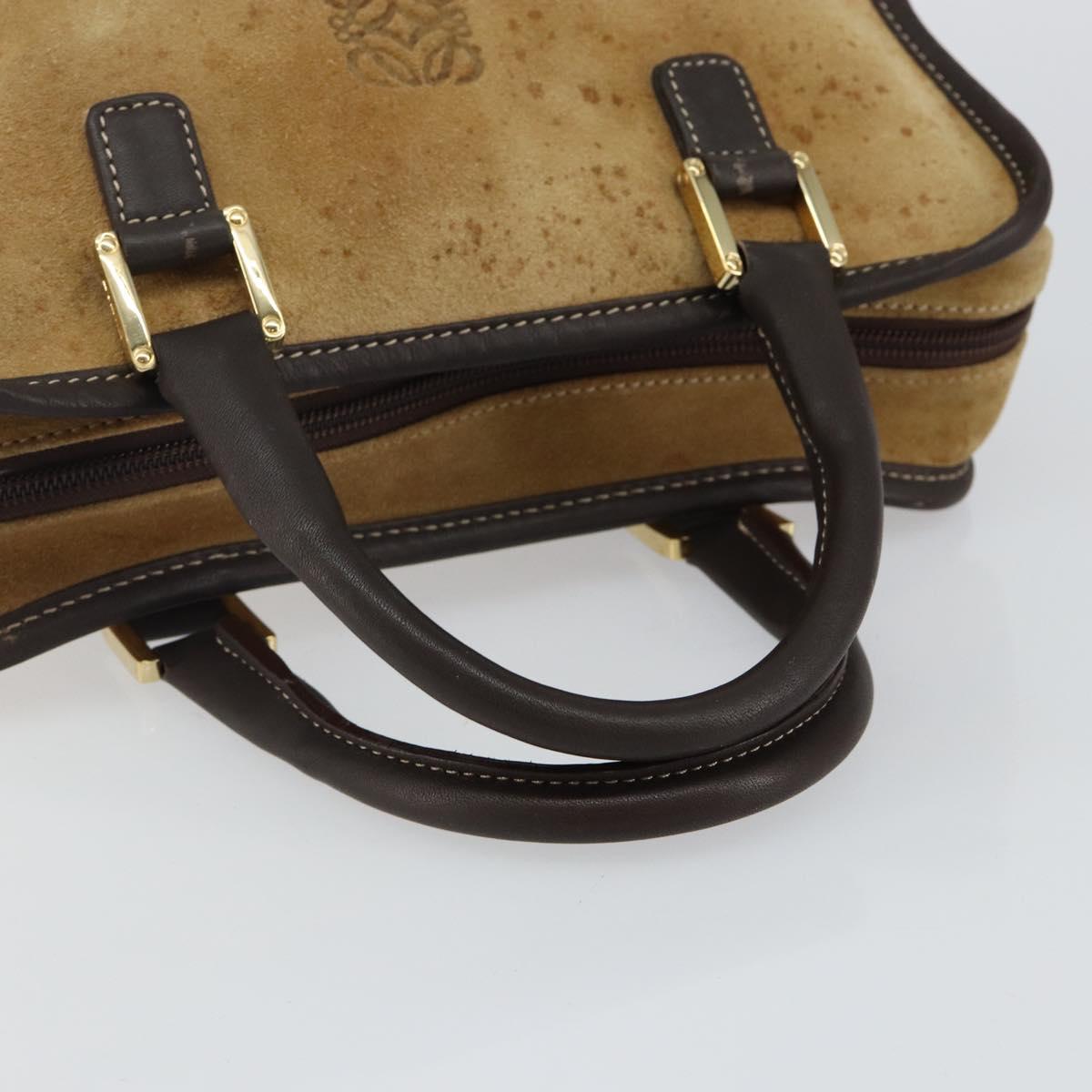 LOEWE Anagram Amazonas 23 Hand Bag Suede Leather Beige Gold Auth bs29255